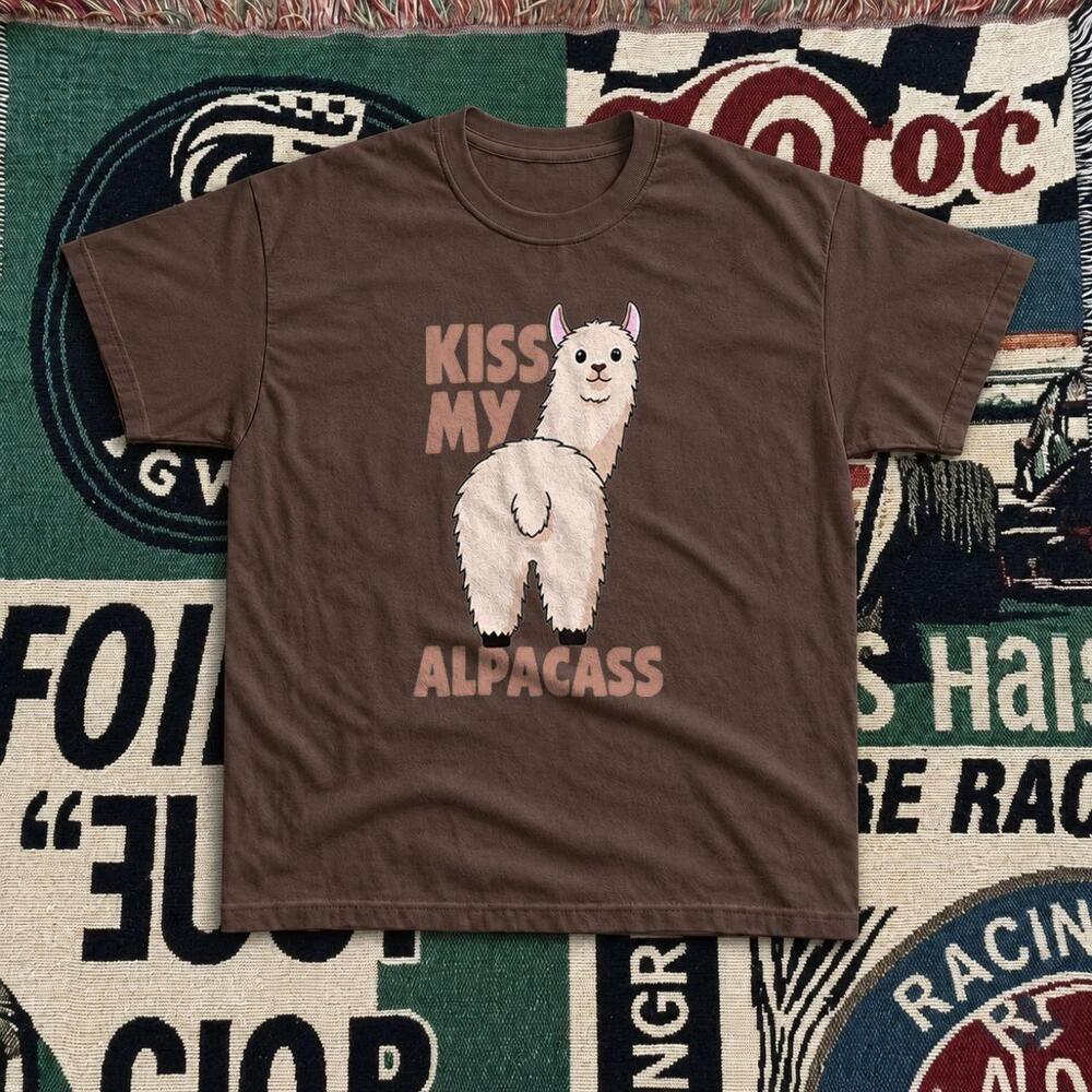 Kiss My Alpacass Funny Alpaca Brown Shirt Graphic Tee